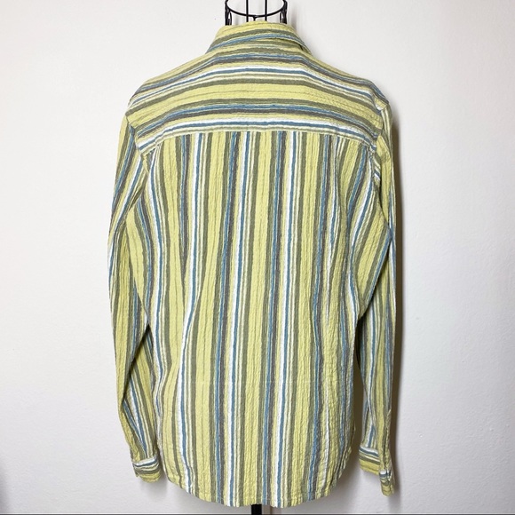 Columbia Sportswear Striped Long Sleeve Button Up Shirt Yellow Blue Womens Large - Picture 2 of 6